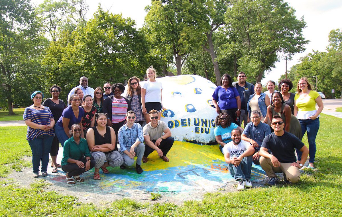 Members from the Office of Diversity, Equity and Inclusion gathered to paint the rock this week. If you&#39;re on campus, come check out the many faces of Michigan. #ODEI #UMichDEI #GoBlue